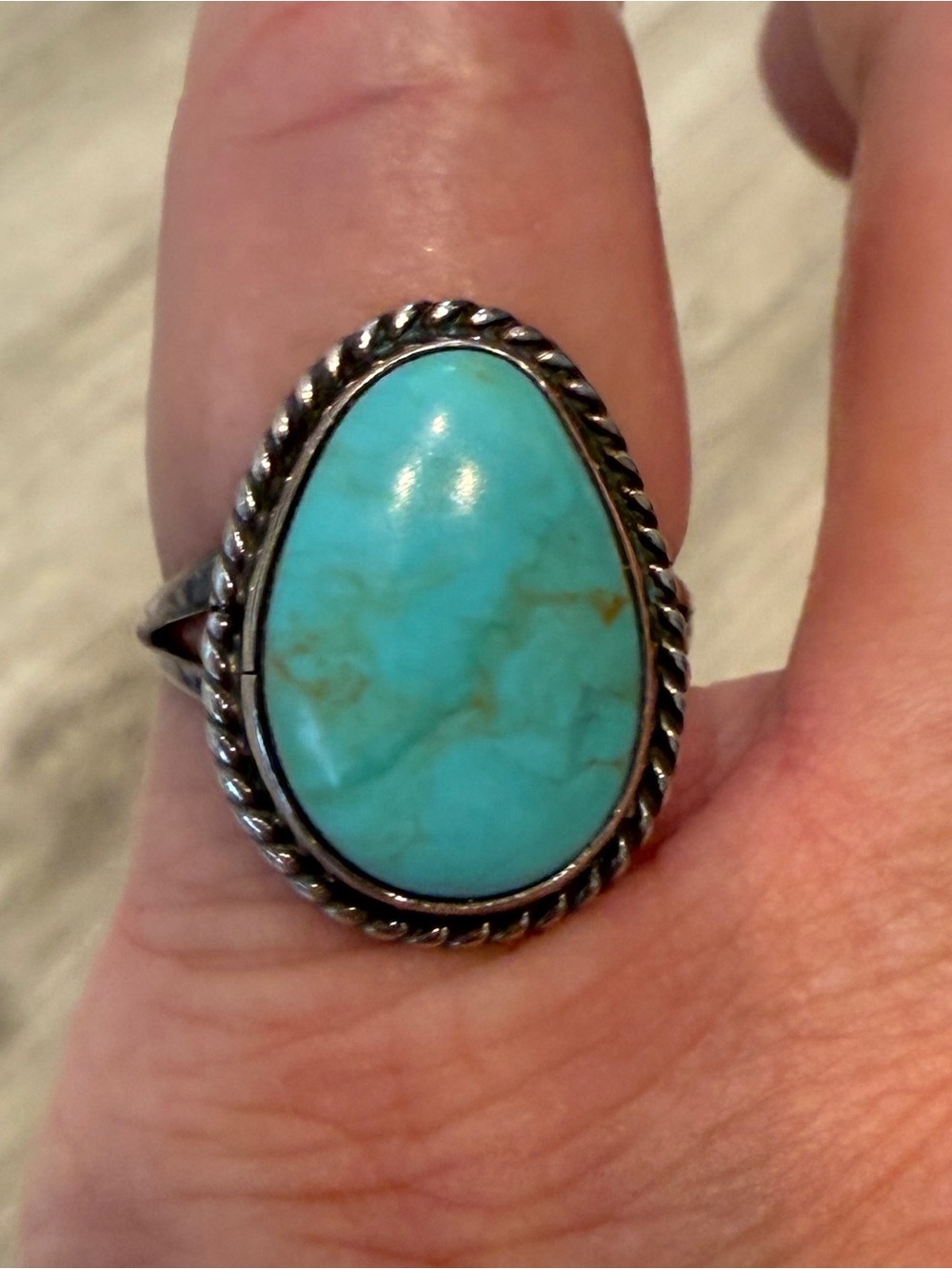 Vintage Navajo Sterling Silver Turquoise Ring 925 sz 6.5 Cripple Creek? Royston? - Picture 2 of 16